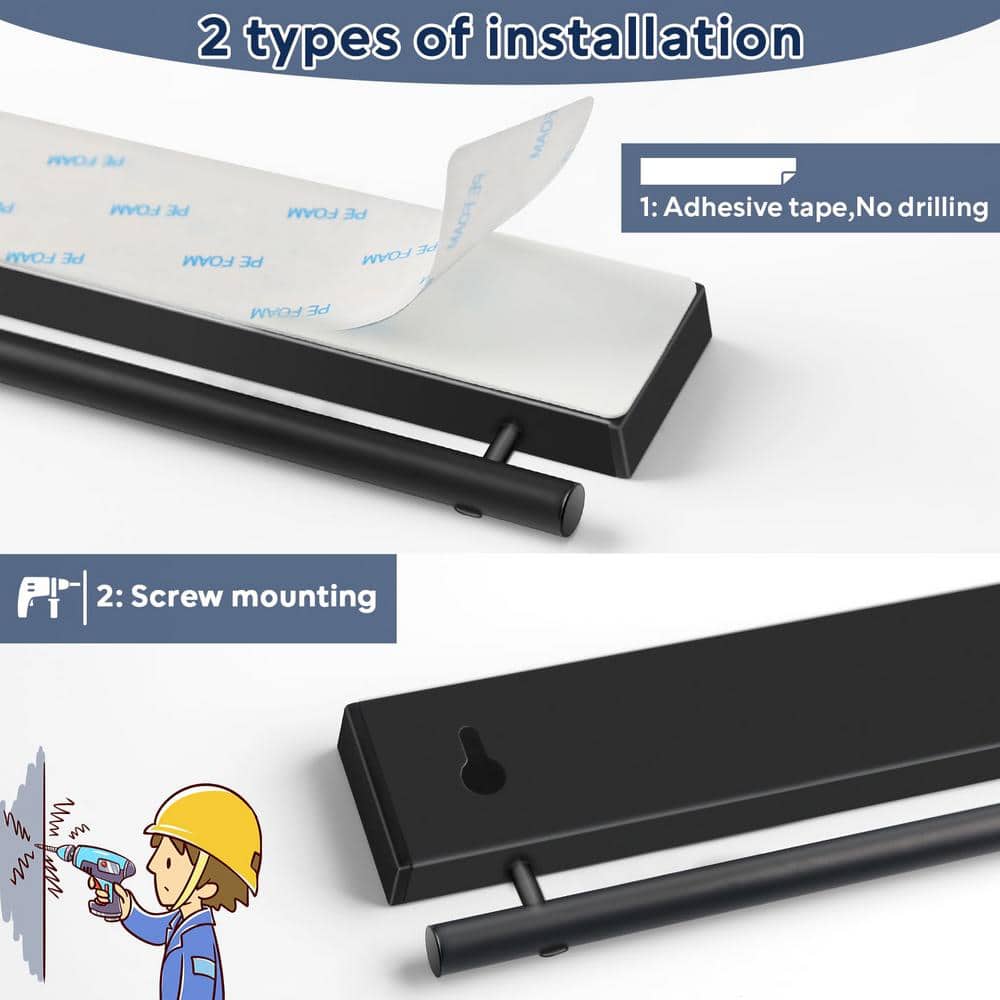 12-Knife 23 in. Stainless Steel Magnetic Knife Holder with 15 Hooks, Black Knife Magnetic Strip, Magnetic Knife Bar - Hercitys