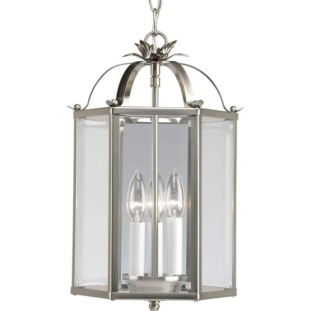 3-Light Semi-Flush Mount Metal Brushed Nickel Foyer Pendant - Hercitys
