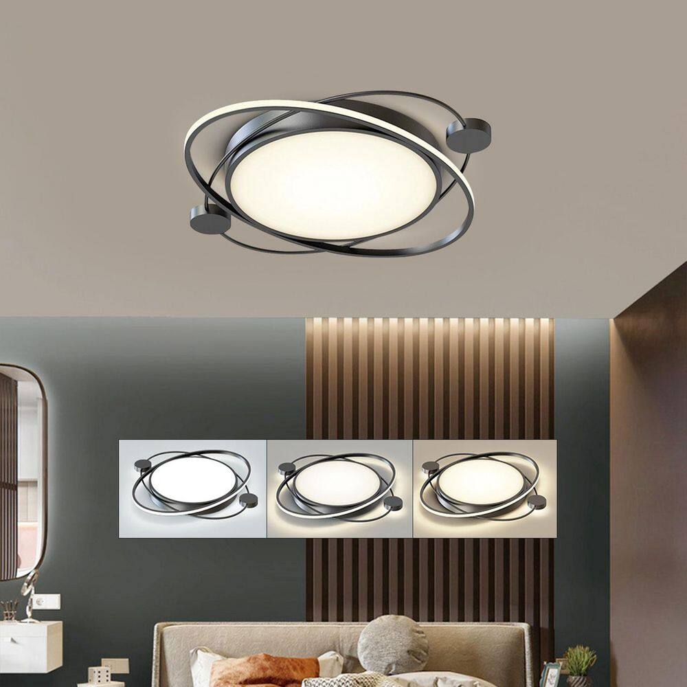 19.7 in. 1-Light Black and White Modern Selectable LED Semi-Flush Mount Ceiling Light with Remote - Hercitys