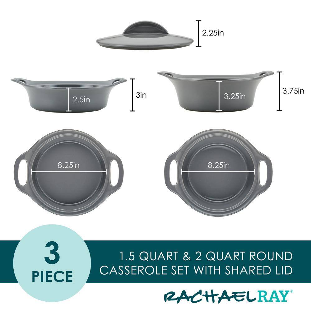 3-Piece Dark Gray Ceramic Bakeware Set - Hercitys