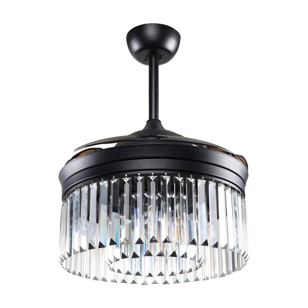42 in. Black Crystal Retractable Ceiling Fan with Light Kit and Remote Control - Hercitys