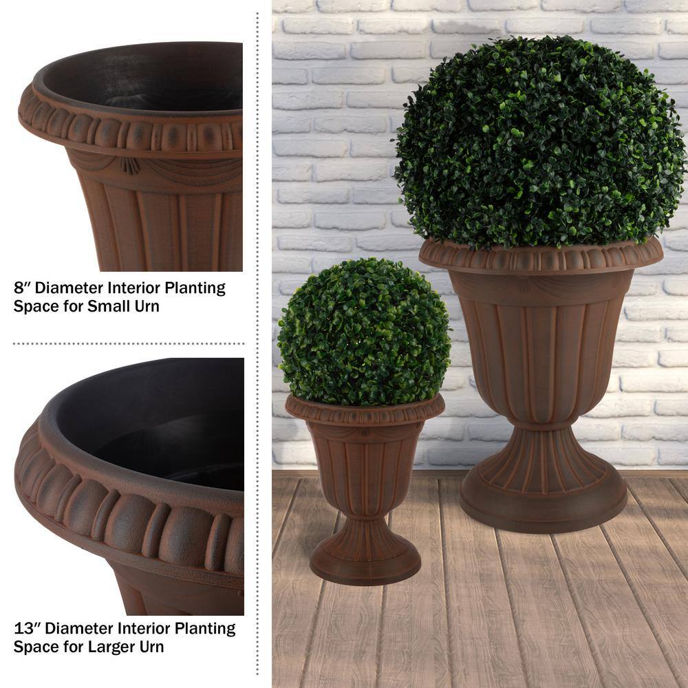 16 in. W x 18 in. H Plastic Large and Small Urn Planter 2-Pack, Brown - Hercitys