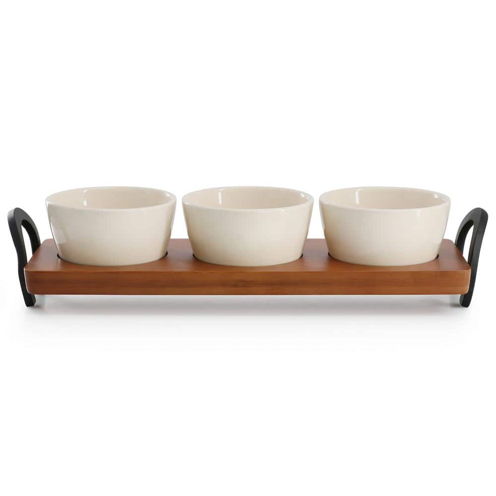 4-Piece 15 in. Bamboo Tray and Condiment Server Set in Golden Brown - Hercitys