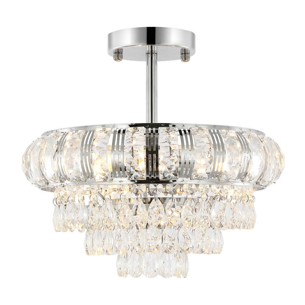 11.6 in. 3-Light Chrome Glam Crystal Semi-Flush Mount Chandelier - Hercitys