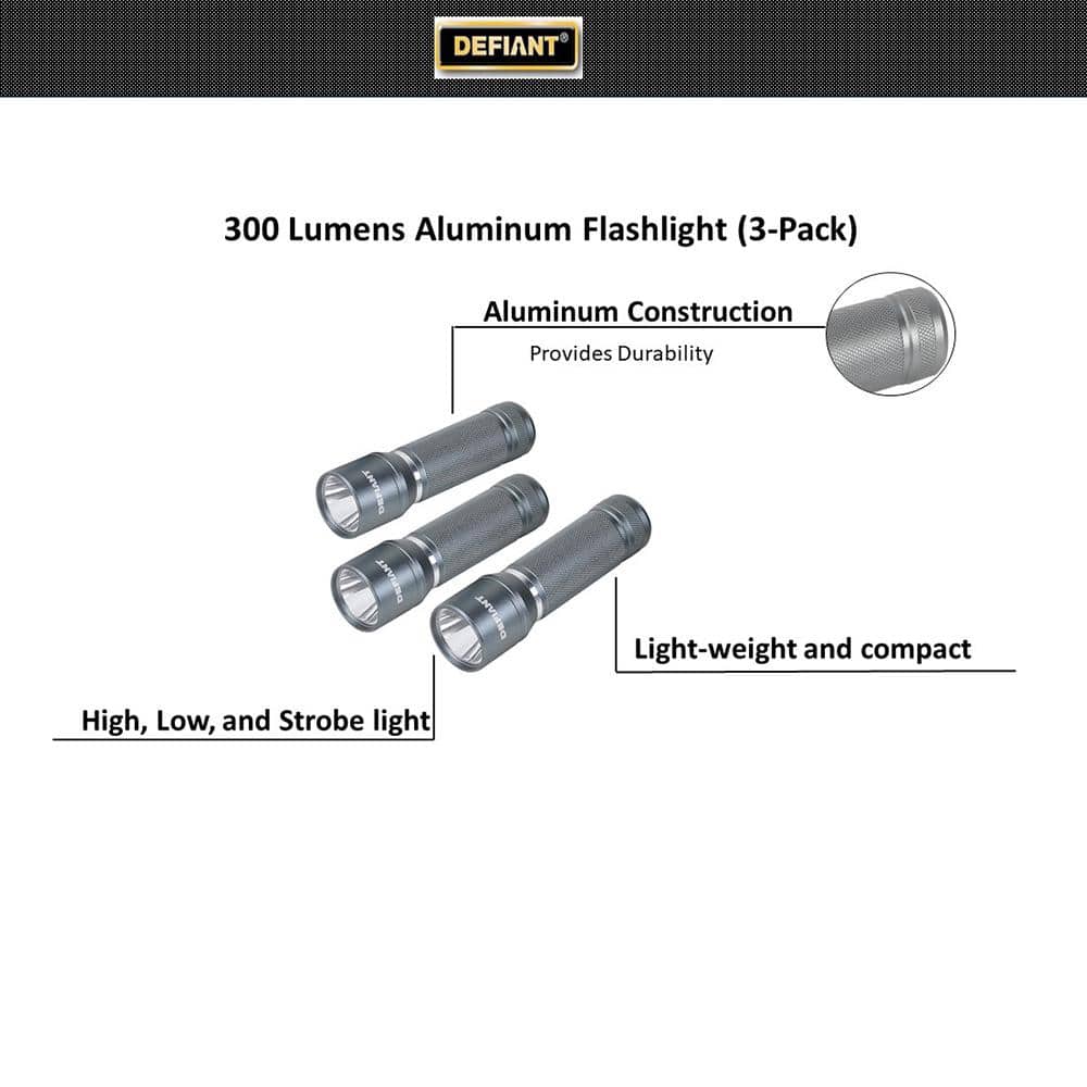 300 Lumens Aluminum Flashlight (3-Pack) - Hercitys