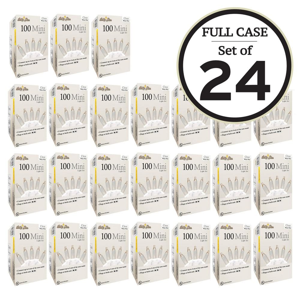 100-Light Clear With White Wire String to String Mini Light Set (Set of 24) - Hercitys