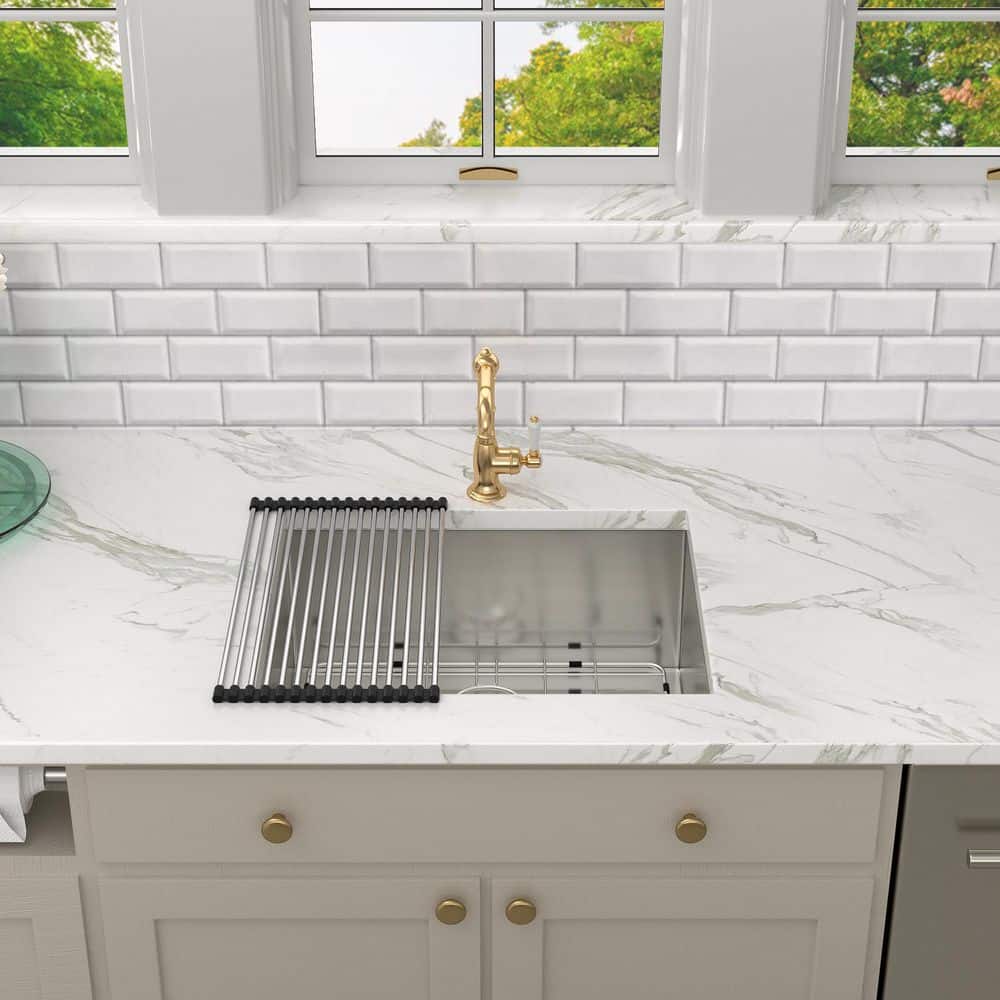 21 in. Undermount Single Bowl 18 Gauge Stainless Steel Bar Sink Kitchen Basin with Bottom Grid & Strainer - Hercitys