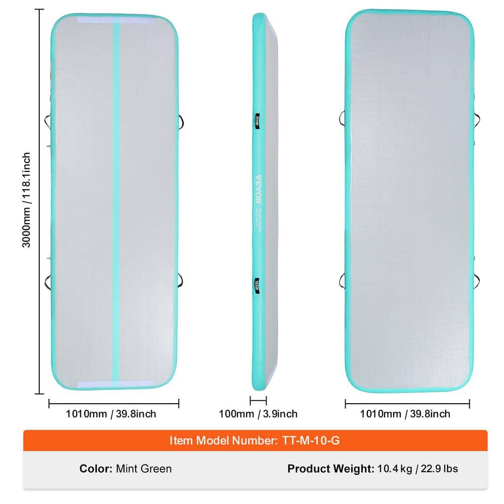 118.1 in. L x 39.8 in. W Gymnastics Air Mat 4 in. Thickness 32.34 sq. ft. Inflatable Gymnastics Tumbling Mat Green - Hercitys