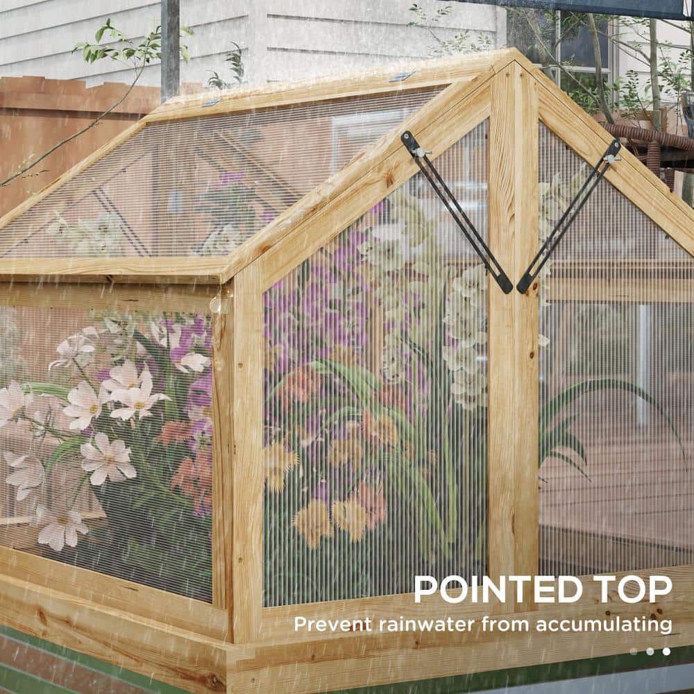 35.5 in. x 31.5 in. x 36 in. Fir Wood, Polycarbonate Natural Wood Cold Frame GREENHOUSE - Hercitys
