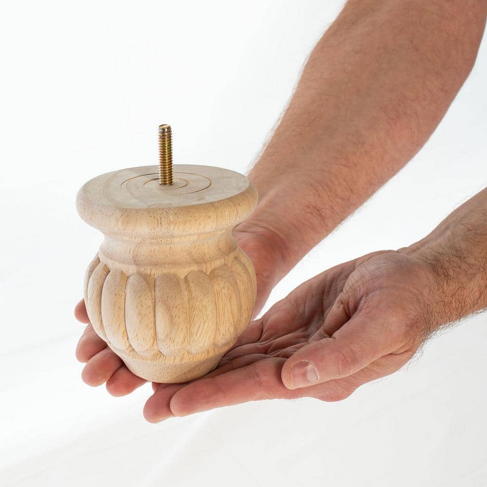 4 in. x 3-1/2 in. Unfinished Solid Hardwood Round Bun Foot - Hercitys