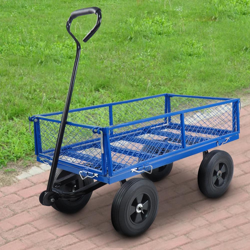 3.53 cu. ft. 550 lbs. Steel Wagon Garden Cart with Solid Tires in Blue - Hercitys