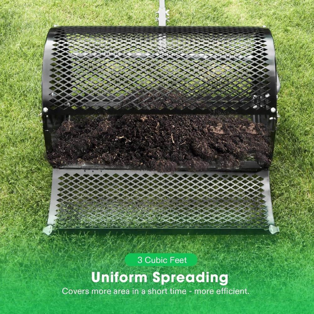 132 lbs. 24 in. Steel Compost Spreader with Adjustable T-Shaped Handle in Black - Hercitys