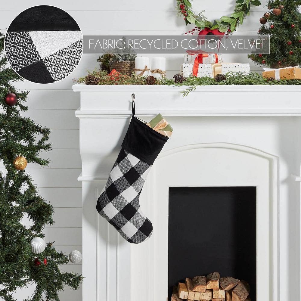 20 in. Annie Black Check Farmhouse Christmas Stocking - Hercitys