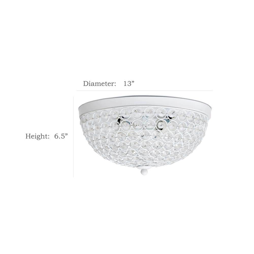 13 in. 2 Light Elipse Crystal Flush Mount Ceiling Light 2 Pack, White - Hercitys