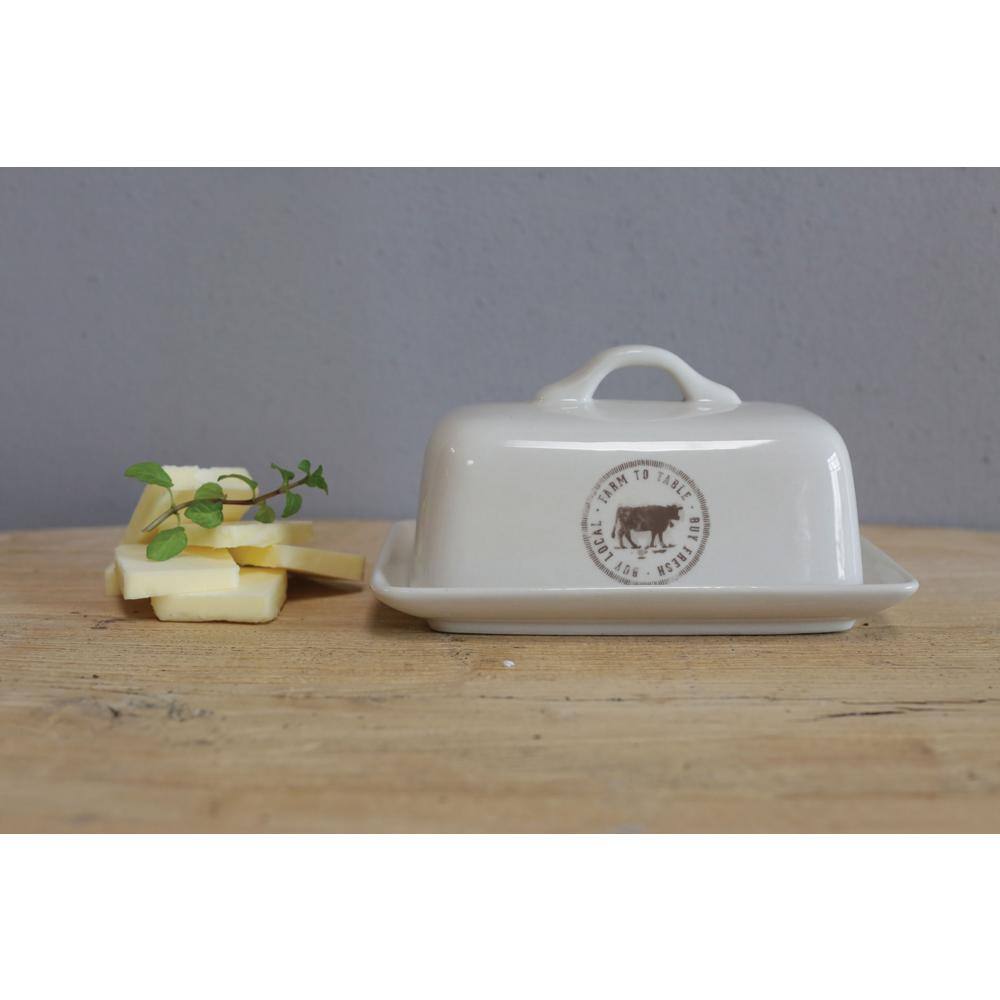 4 oz. White Stoneware Butter Dish (Set of 2 Pieces) - Hercitys