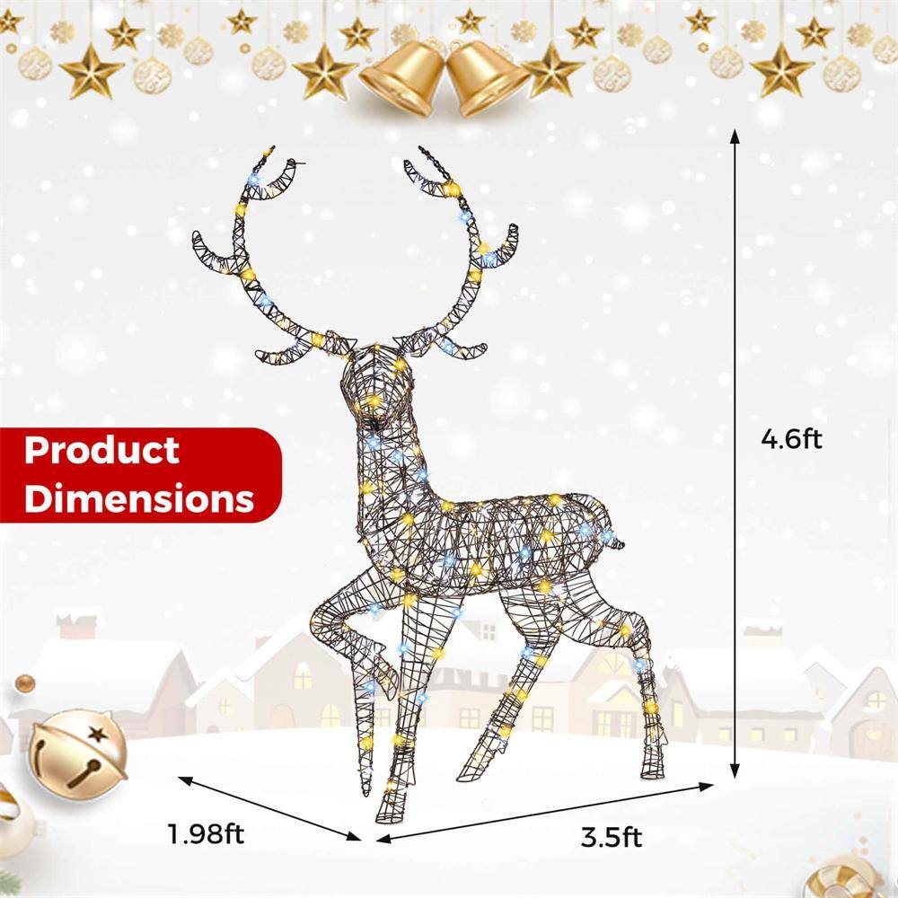 4.6 ft. 300-Count Bright LED Lights Zip Ties Christmas Reindeer with Ground Stakes - Hercitys