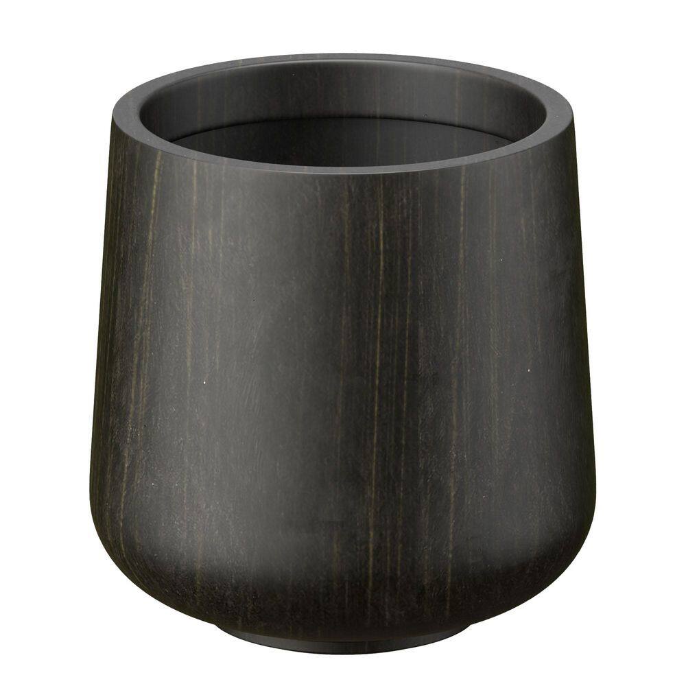 13 in. Medium Bronzed Black Concrete Round Planter / Pot with Drainage Holes - Hercitys