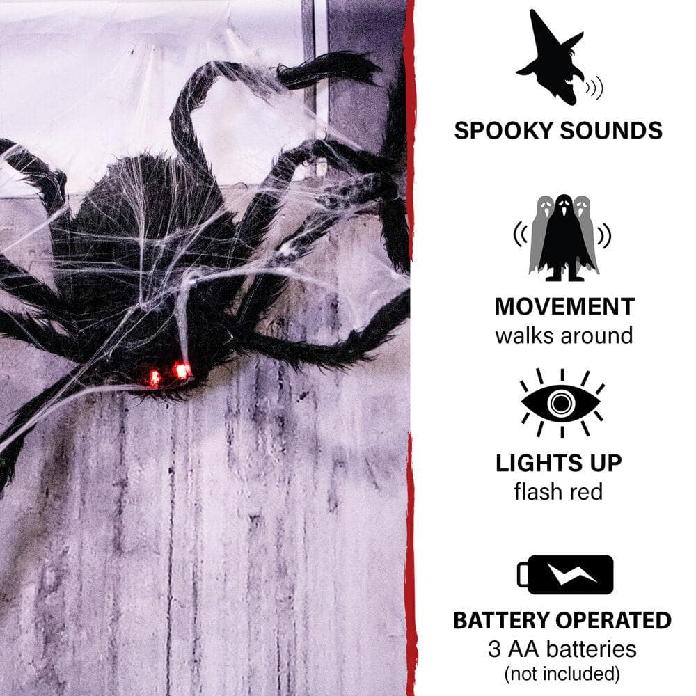 3.5 in. Battery Operated Spider with Web and Red LED Eyes Halloween Prop - Hercitys