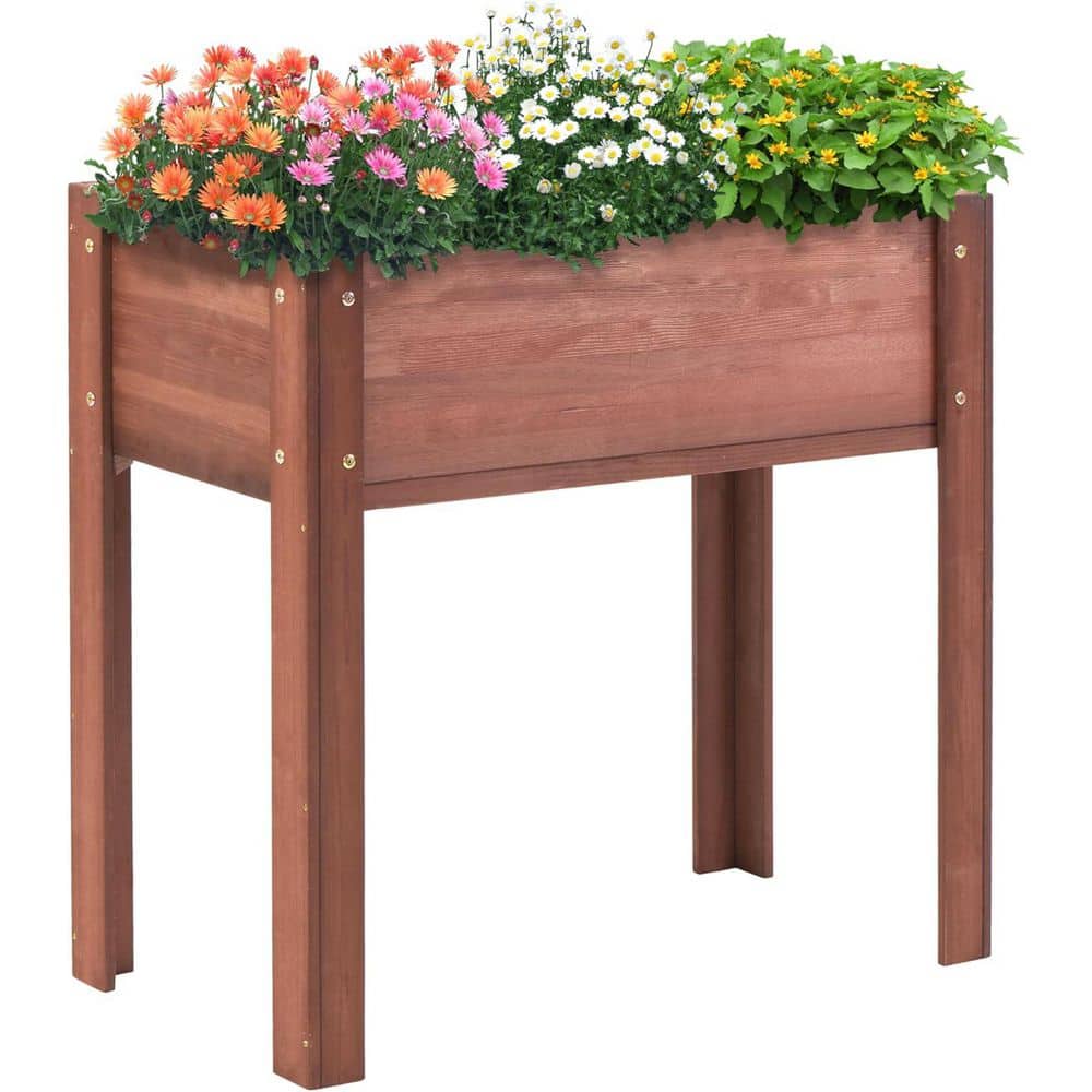 29 in. W x 14 in. D x 8.5 in. H Coffee Solid Wood Raised Garden Bed, Raised Planter Box - Hercitys