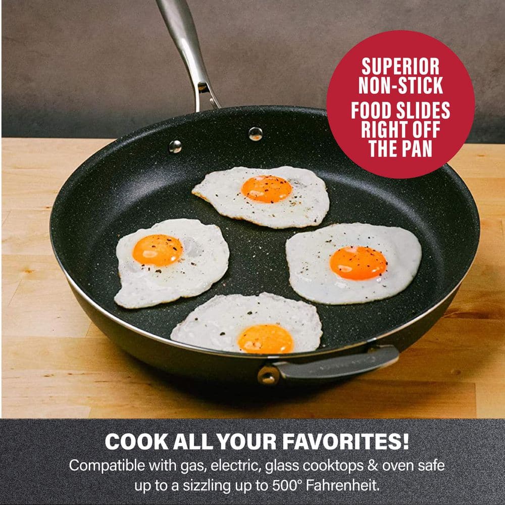 14 in. Aluminum Ultra-Durable Diamond Infused Family Skillet with Helper Handle - Hercitys