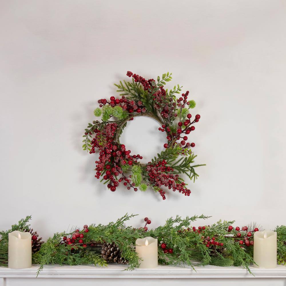 16 in. Red Frosted Berry and Pine Artificial Christmas Wreath - Hercitys