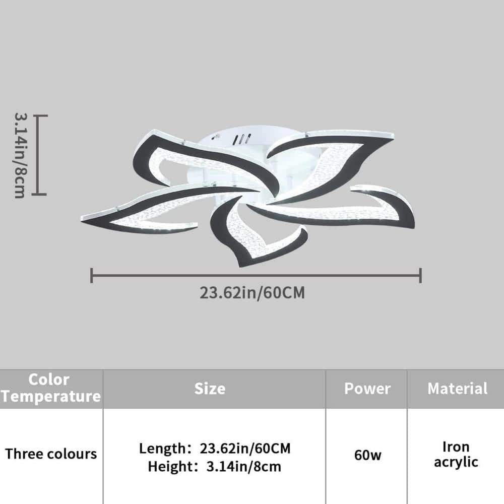 23.62 in. Black Selectable Flush Mount LED Ceiling Lights,Dimmable Flower Shape Ceiling Light Chancelier - Hercitys