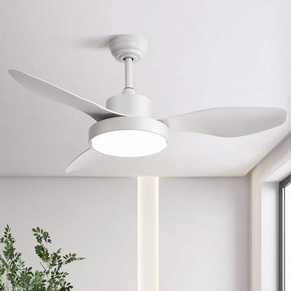 48 in. Modern Indoor Dimmable White Ceiling Fan with Integrated LED and 6-Speed DC Motor Remote Control - Hercitys