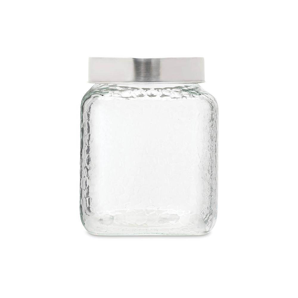 3-Piece Square Glass Jars Canisters Set with Silver Lids, Clear - Hercitys