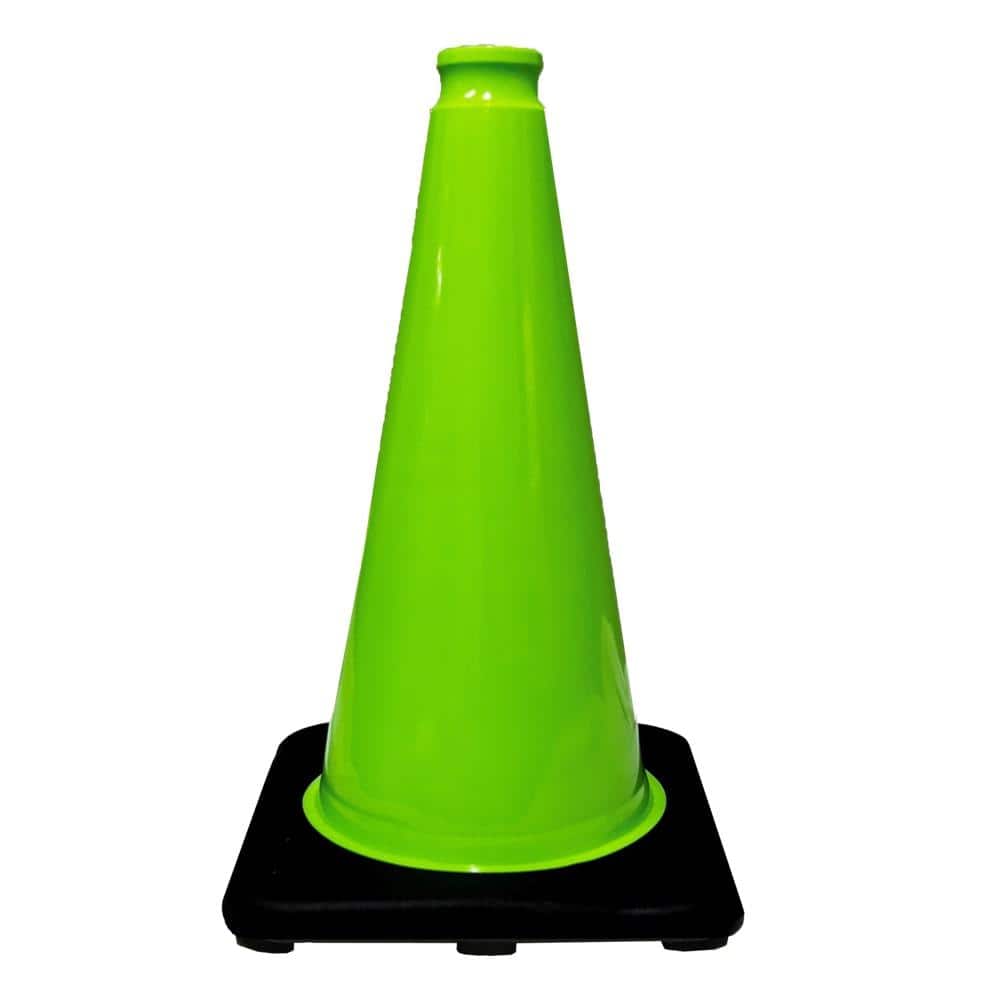 18 in. Lime Green Traffic Cone with Black Base 3 lbs. - Hercitys
