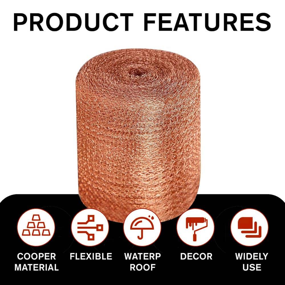 5 in. x 98 ft. Copper Mesh Filter screen, Choke hole, Copper Wire Mesh - Hercitys
