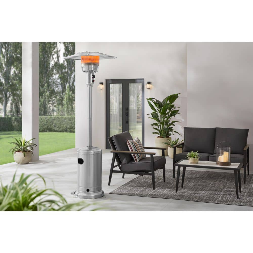 48000 BTU Stainless Steel Propane Standing Patio Heater with Wheels - Hercitys