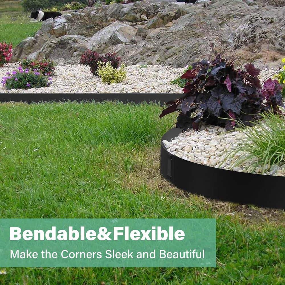 40 in. x 8 in. Steel Landscape Edging 6-Pack with Clips, Black - Hercitys