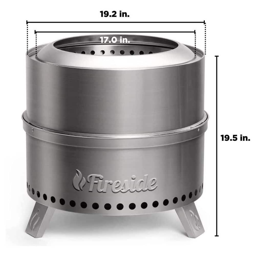 19 in. Smokeless Fire Pit for Outdoor Wood Burning, Portable Stainless Steel Stove with Stand, Nested Design, Silver - Hercitys