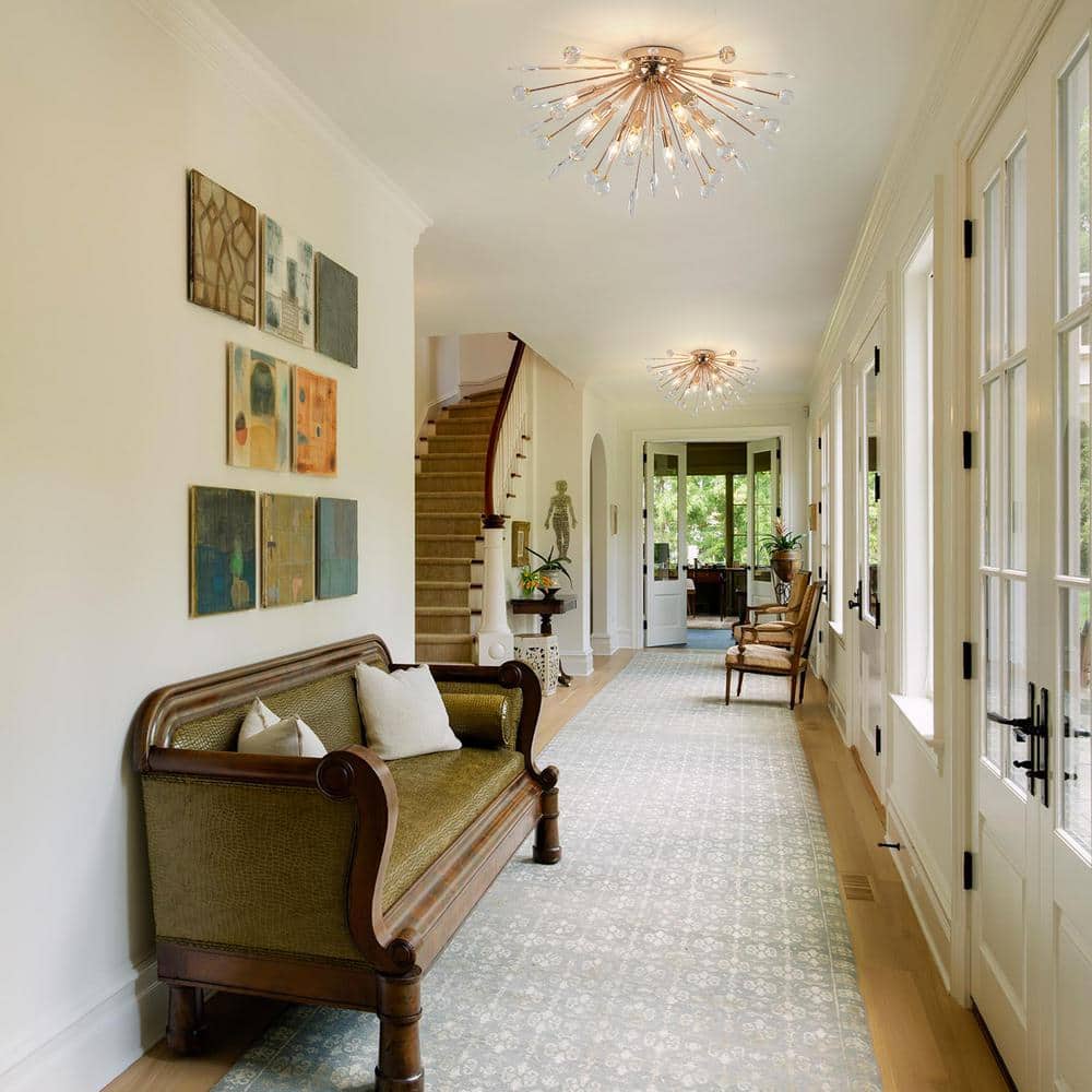 31.5 in. 12-Light Gold Sputnik Firework Crystal Flush Mount Ceiling Light - Hercitys