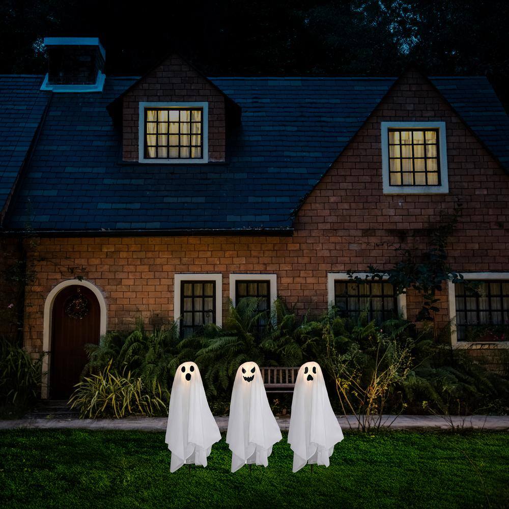 20 in. Height Halloween Battery Operated Lighted Ghosts Yard Stakes – Set of 3 - Hercitys