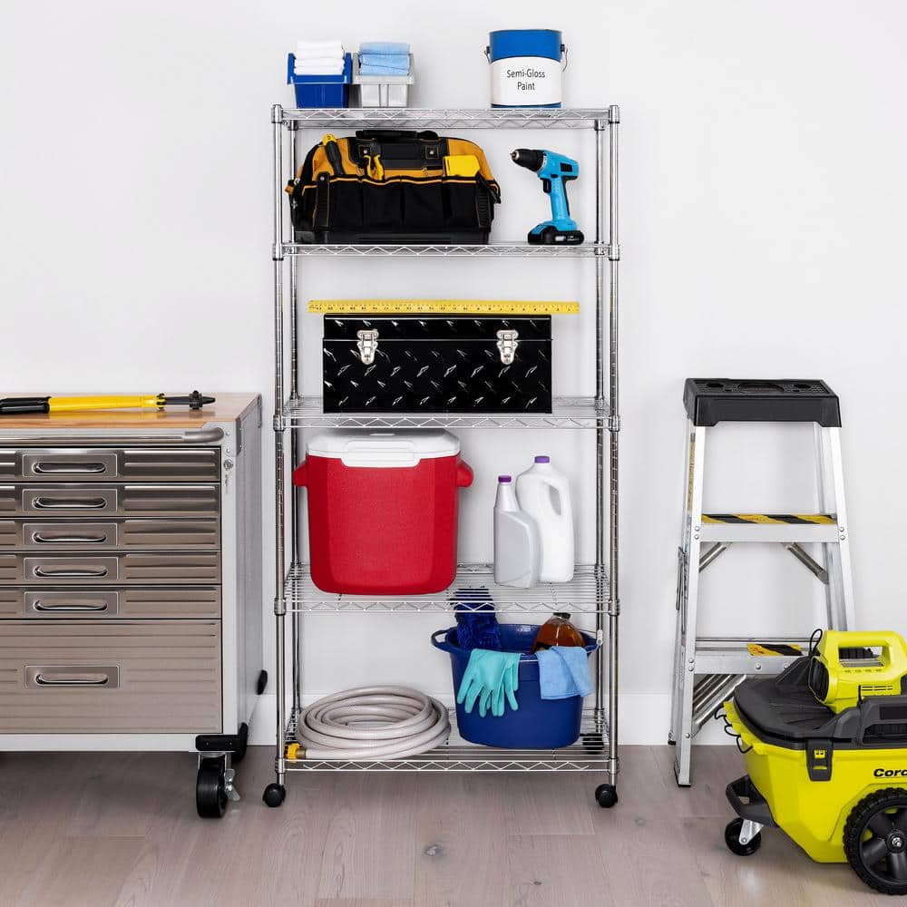 5-Tier Steel Wire Shelving System in Zinc (30 in. W x 14 in. D x 61.5 in. H) - Hercitys