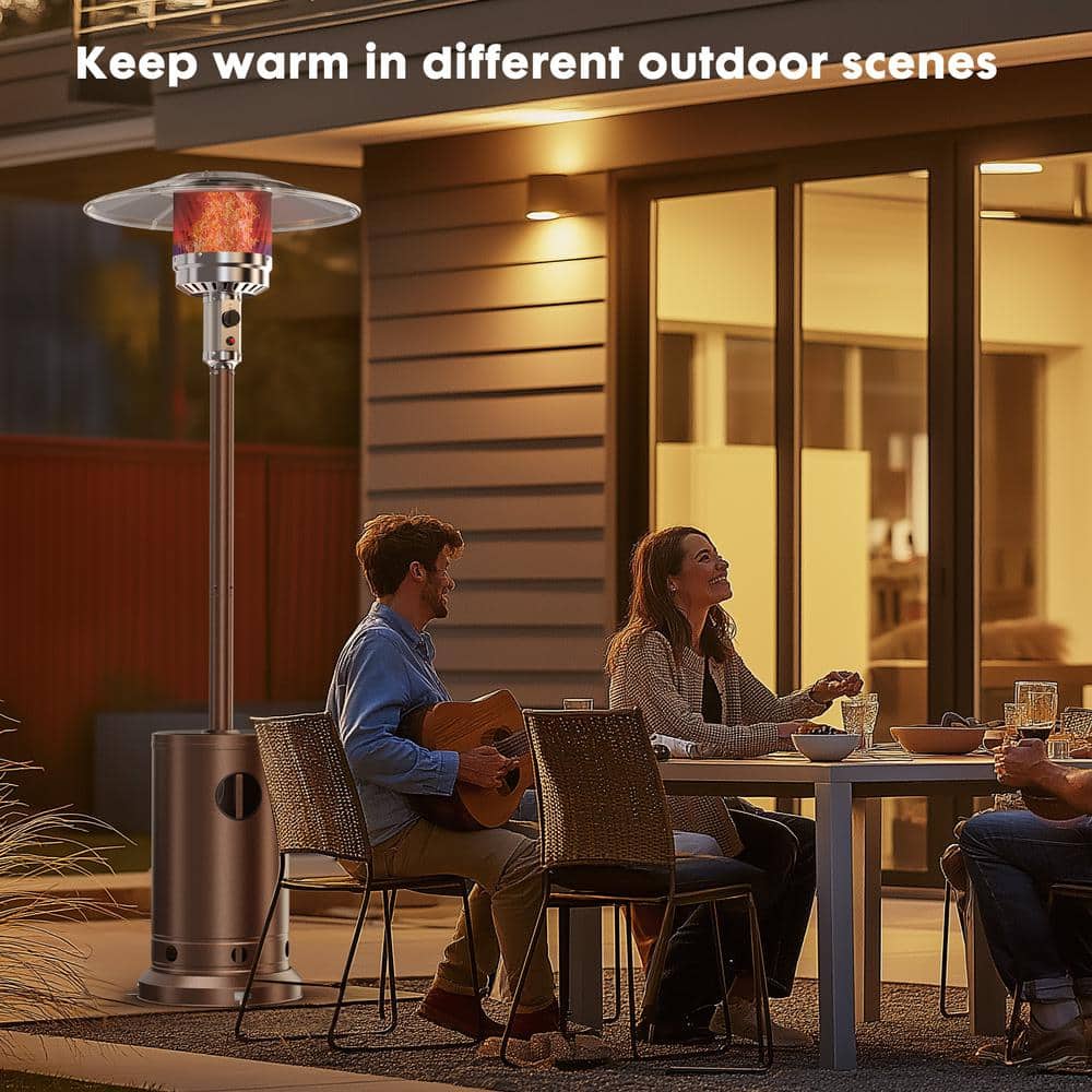 48,000 BTU Propane Patio Heater with Tabletop, Double-Layer Stainless Steel Burner and Safety Protection System - Hercitys