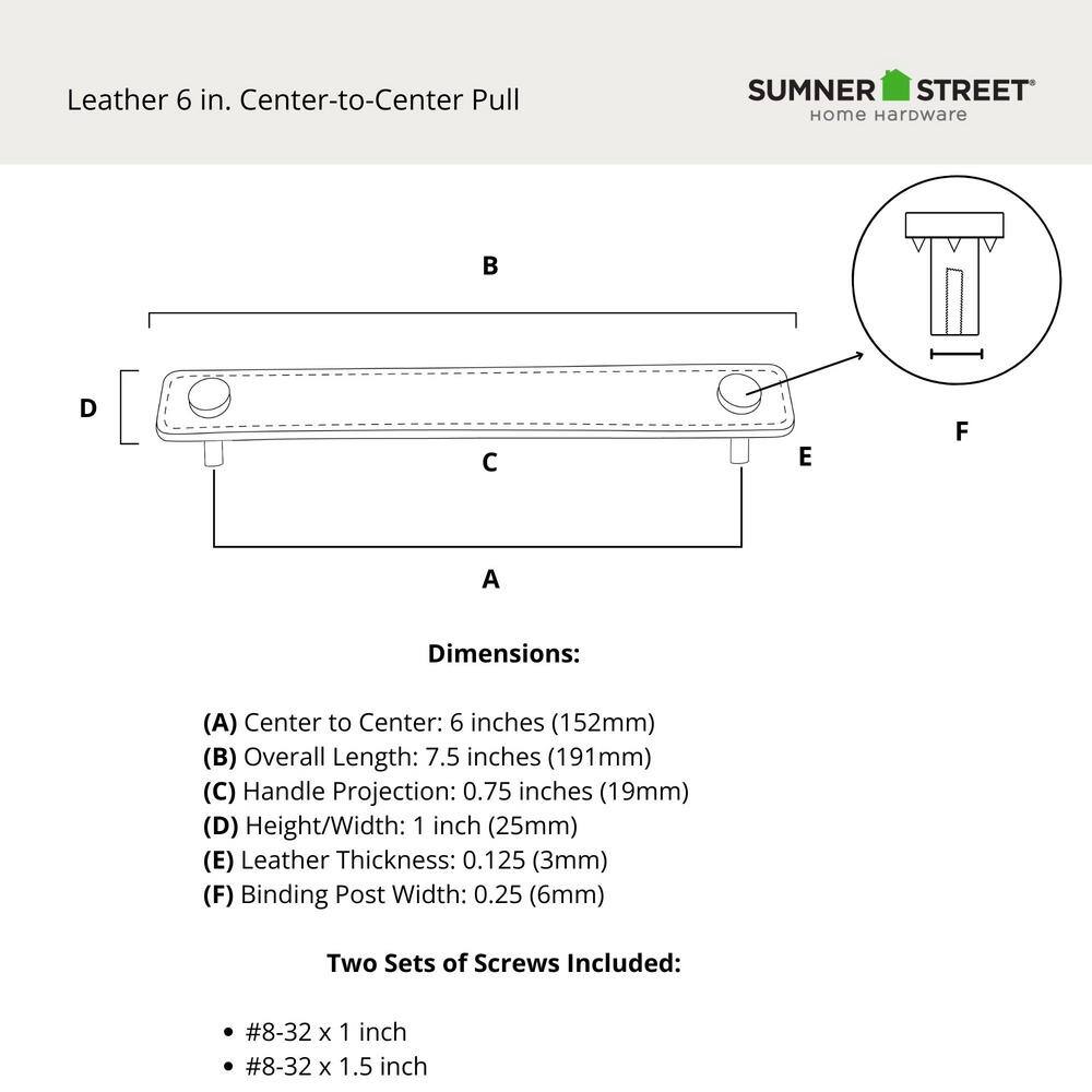 2-Pack Saddle Leather 6 in. (152 mm) Center-to-Center Rustic Matte Black Drawer Pull - Hercitys