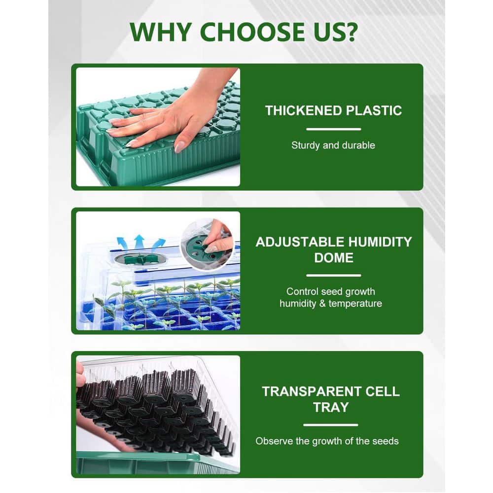 40 Cell Seed Starter Kit with Grow Light and Graphene Heating Mat, Reusable Tray with 4.7 in. Humidity Domes - Hercitys