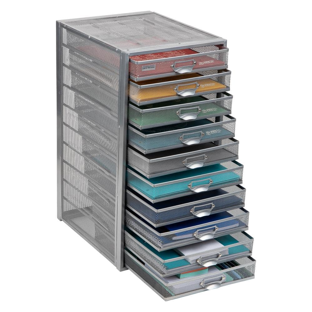 14 in. W x 21.25 in. H x 10.75 in. D Silver Metal 10 Multi-Purpose File Drawer Storage - Hercitys