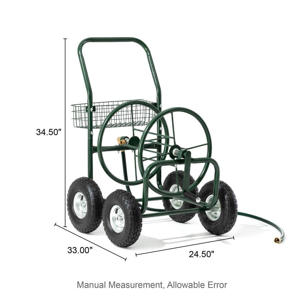 250 ft. Green Steel 4-Wheel Garden Hose Reel Cart - Hercitys
