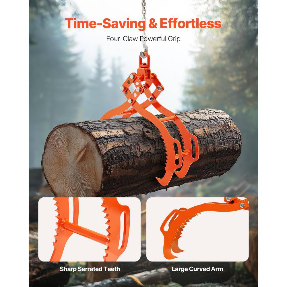 32 in. Log Lifting Tongs, 4-Claw Log Tongs, Heavy Duty Steel Log Grapple, 2200 lbs. Lifting Capacity - Hercitys