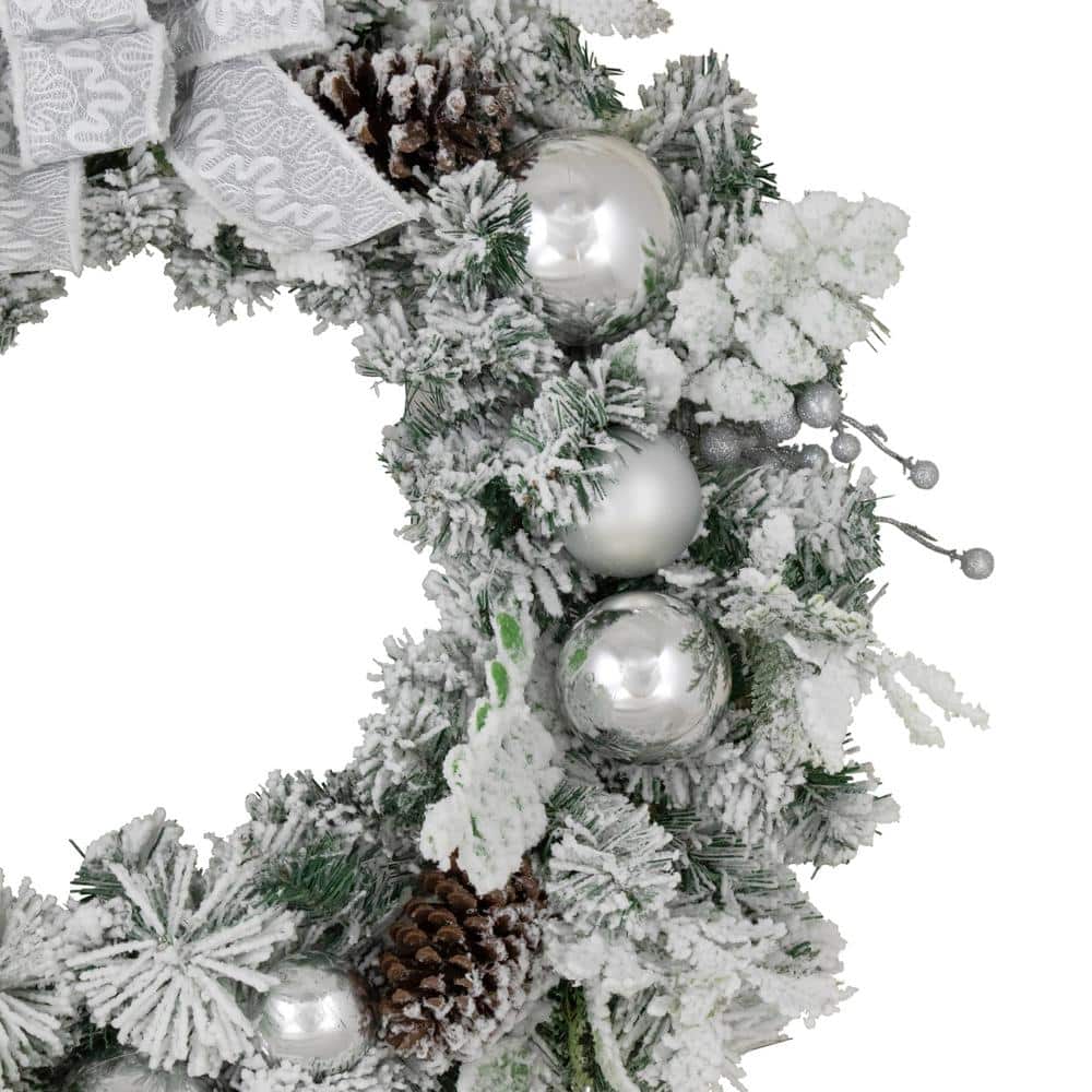 30 in. Unlit Glitter and Frosted Foliage Artificial Christmas Wreath with Bow - Hercitys