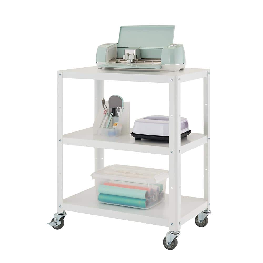 3-Tier Metal Utility Cart with Wheels in White - Hercitys