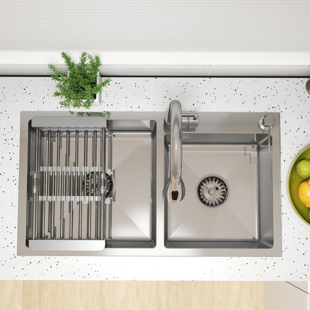 30 in. Drop-In/Undermount Double Bowl Stainless Steel Kitchen Sink with Faucet - Hercitys