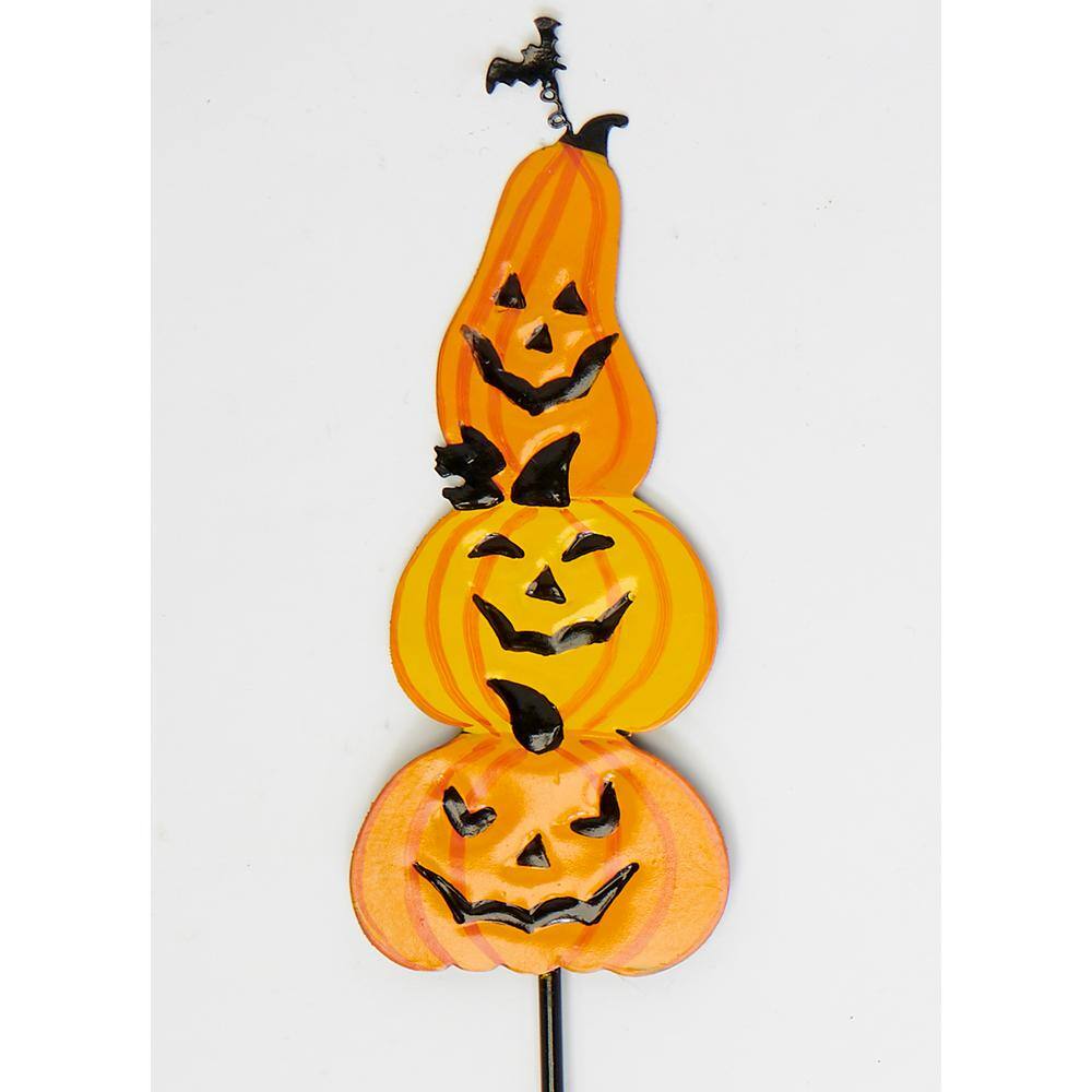 16 in. Iron Halloween Stacked Pumpkin Pick Outdoor Yard Stake, Set of 3 - Hercitys