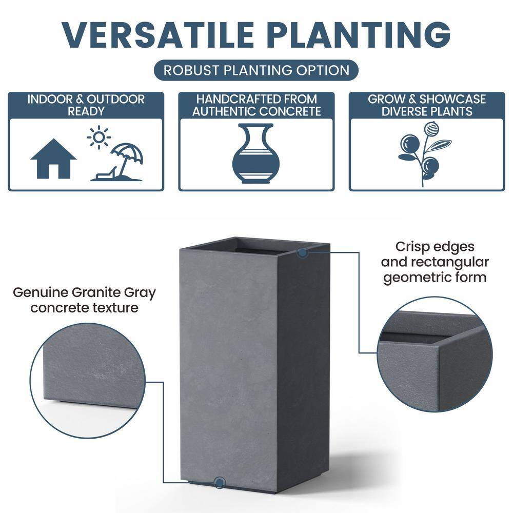14 in. Large Granite Gray Concrete Rectangular Planter / Pot with Drainage Holes - Hercitys