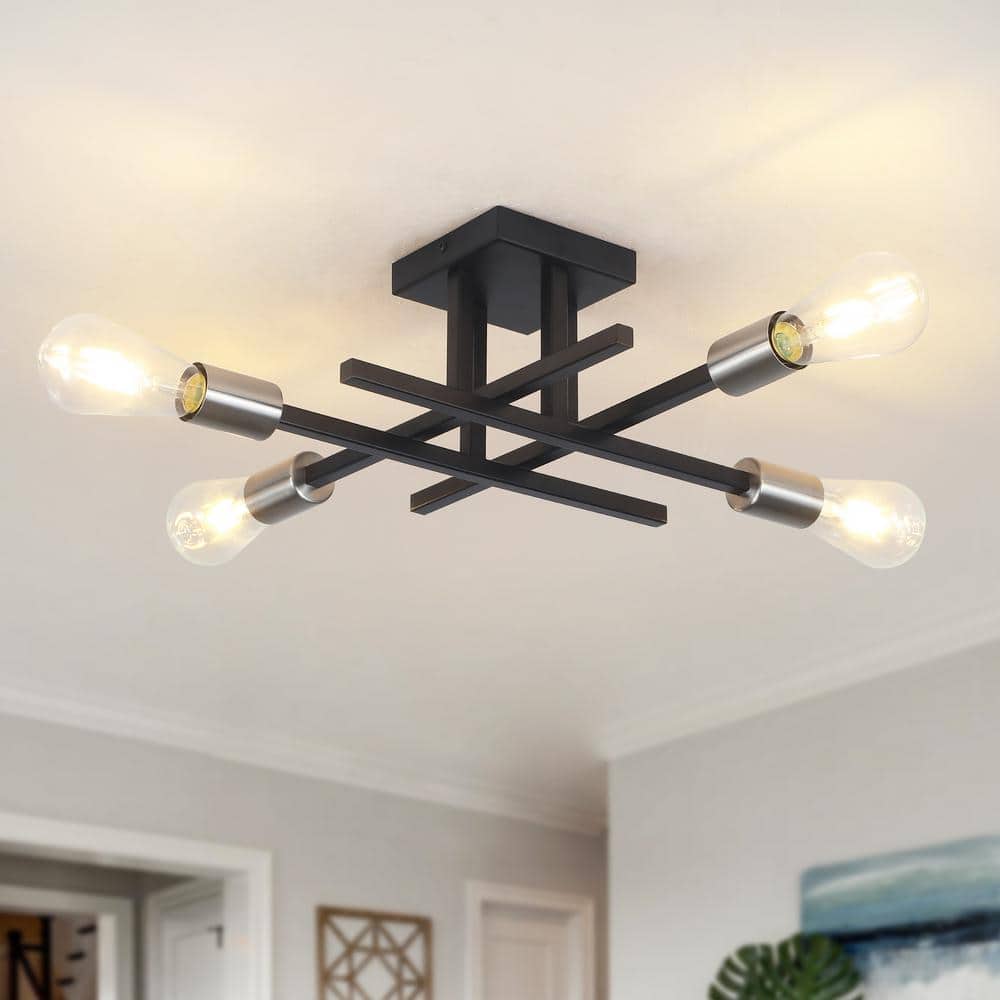 18.11 in. 4-Light Modern Black and Nickel Semi- Flush Mount for Corridor Bedroom with No Bulbs Included - Hercitys