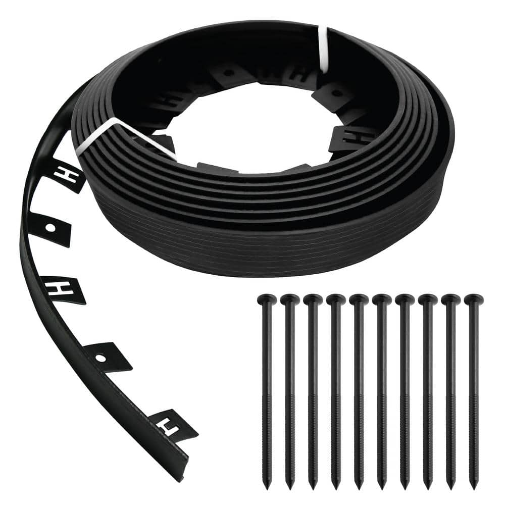 25 ft. x 1.5 in. No Dig Black Plastic Edging Landscape Kit Dig-Free - Hercitys