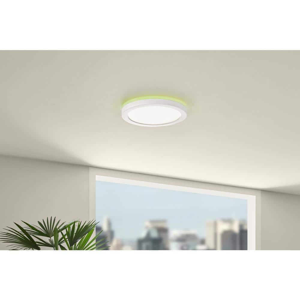 12 in. LED Flush Mount Smart CCT and RGB Selectable Matte White Finish with Night Light Powered by Hubspace - Hercitys